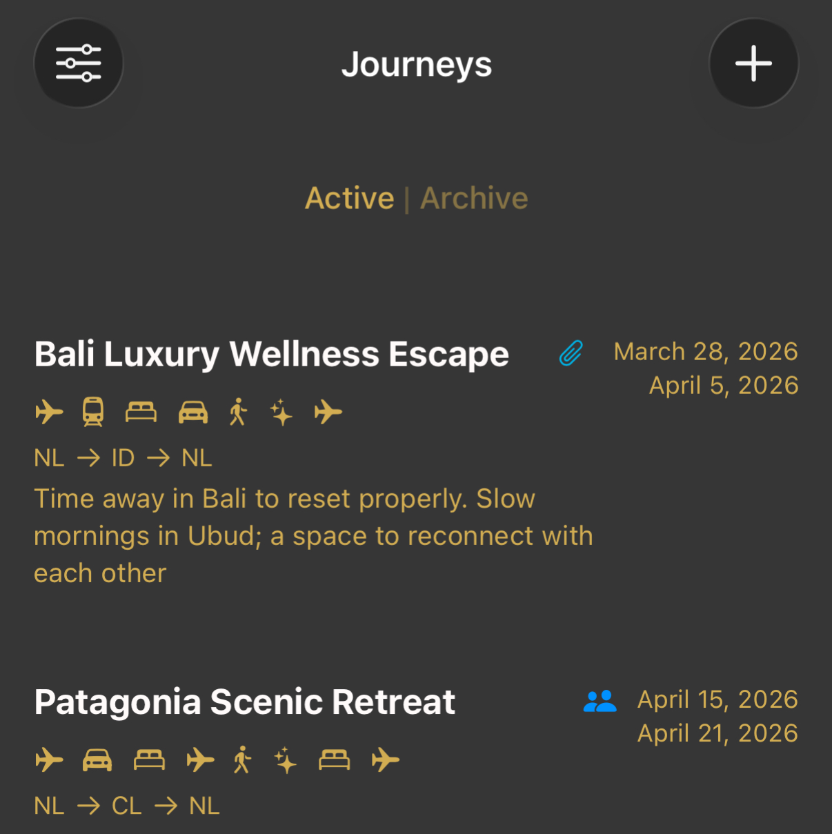 Made for Travel - Journey list